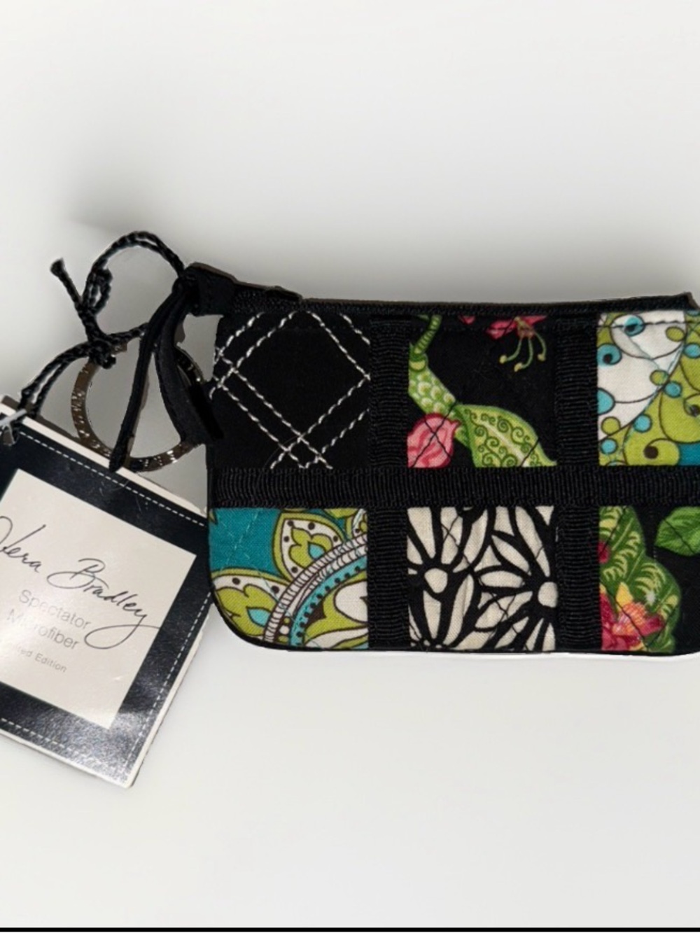 Vera Bradley Black Patchwork Wristlet - Green Multi Accents NWT
